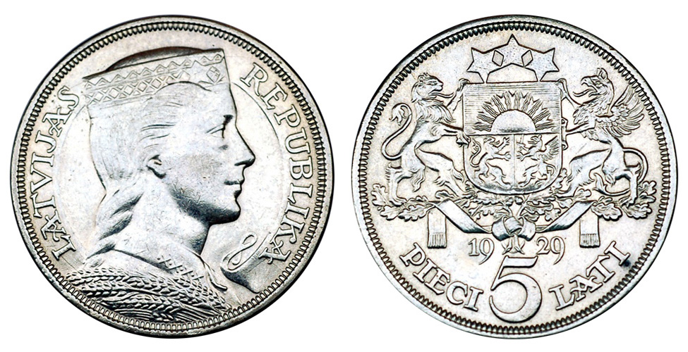 Латвия 5 латов 1929-1932