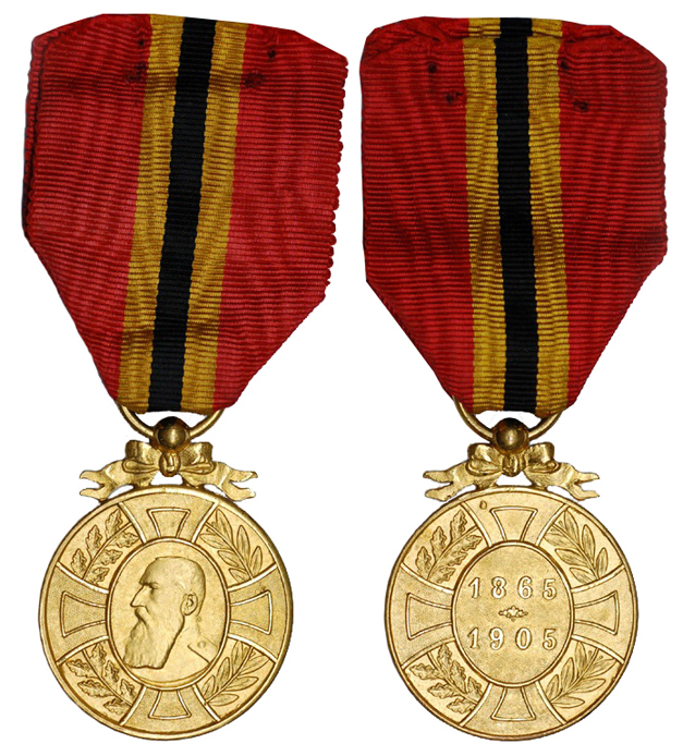 Бельгия Медаль В память о 40-летии правления Леопольда II (бронза с позолотой, диаметр 33 мм), цена 5.5-7 евро