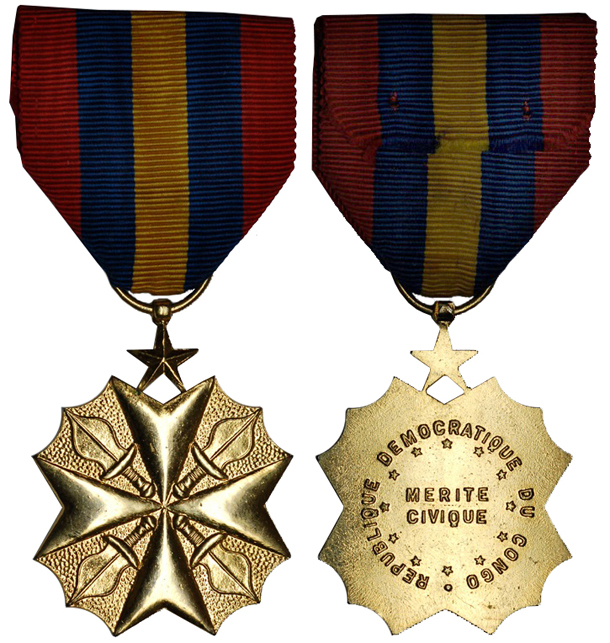 Конго Медаль За гражданские заслуги (бронза с позолотой, 37 Х 45 мм), цена 6-7.5 евро
