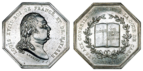 Франция Жетон Королевского совета адвокатов 1814-1824 (серебро, 34 Х 34 мм), цена 30-37 евро