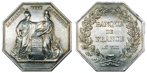 Франция Жетон Основание Банка Франции 1800 (серебро, 36 Х 36 мм), цена 17-21 евро
