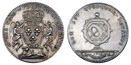 Франция Жетон Совета нотариусов города Лион 1715 (серебро, диаметр 30 мм), цена 16-20 евро