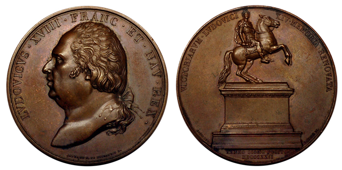 Франция Медаль Завершение конной статуи Людовика XIV в Париже 1822 (бронза, диаметр 50 мм), цена 30-37 евро