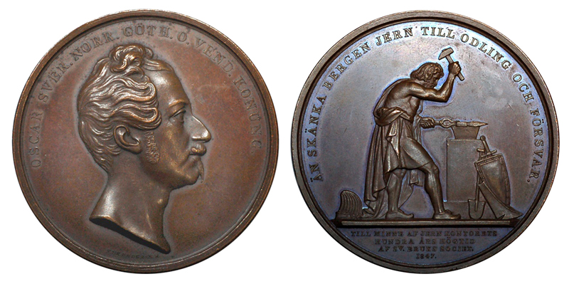Швеция Медаль 100 лет шведской ассоциации производителей железа 1847 (бронза, диаметр 57 мм), цена 30-37 евро