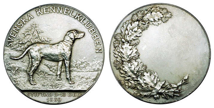 Швеция Медаль Кинологического Общества (серебро, диаметр 51 мм), цена 30-37 евро