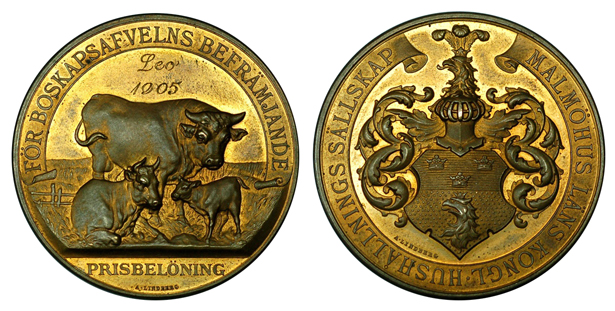 Швеция Медаль Сельскохозяйственной выставки в городе Мальмо (бронза, диаметр 44 мм), цена 10-12.5 евро