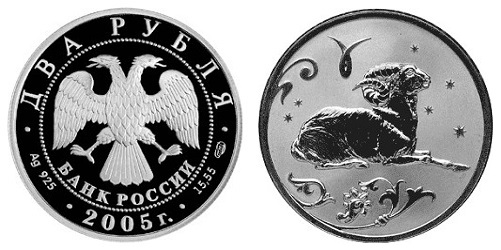 Россия 2 рубля 2005 СПМД Знаки зодиака - Овен