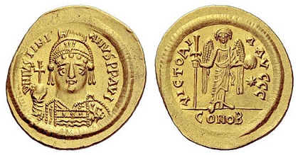 Византия Солид Юстиниана I 538-545 около 4.2 г