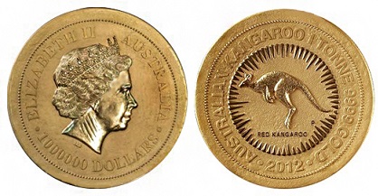 Самая большая золотая монета в мире Австралия 1,000,000 долларов 2012 1 тонна золота