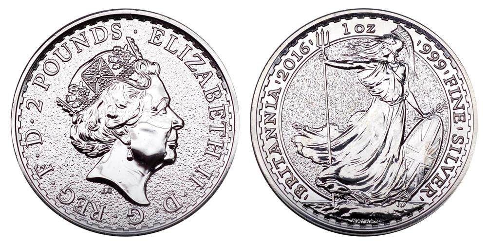 Великобритания 2 фунта с 1997 г. Британия (1 унция серебра)