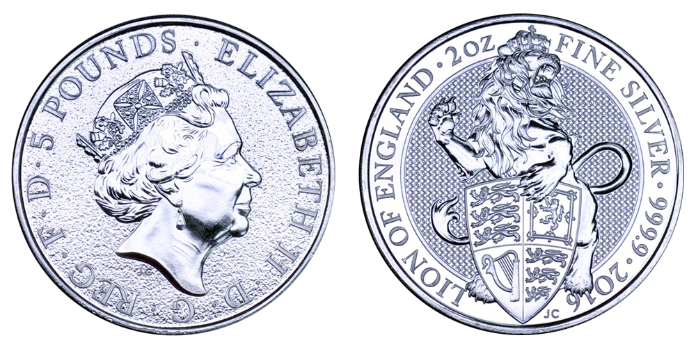 Великобритания 5 фунтов с 2016 Королевские животные (2 унции серебра)