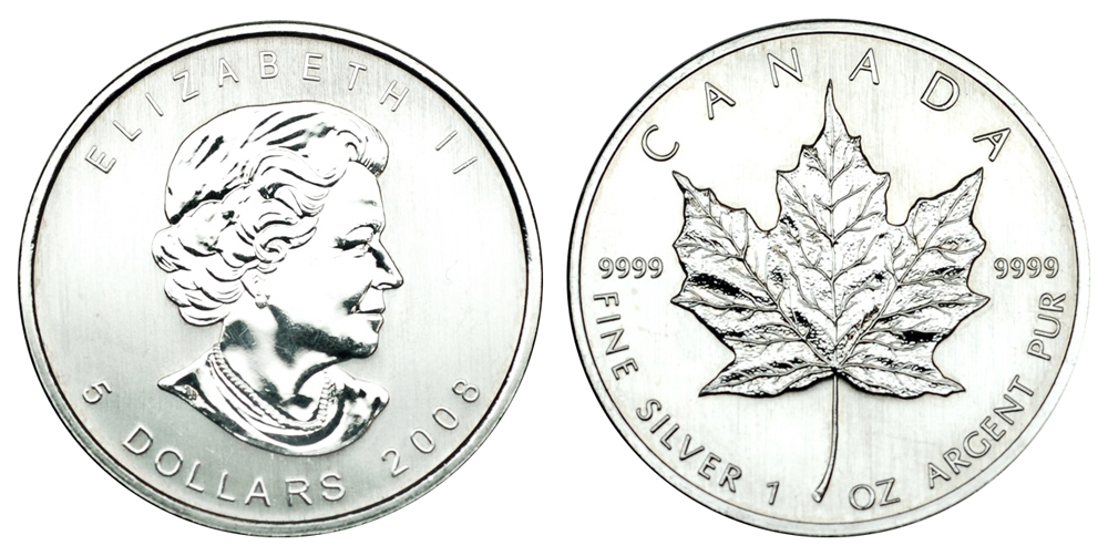 Канада 5 долларов с 1988 Кленовый лист (1 унция серебра)