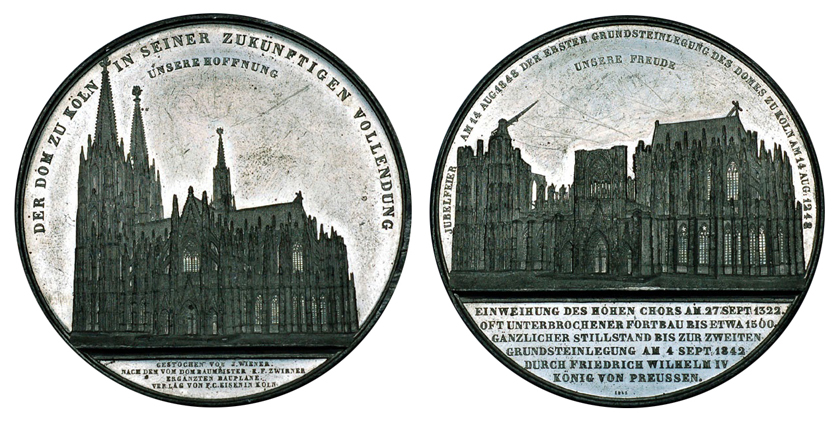 Германия Медаль В память о возобновлении строительства кёльнского собора (свинцово-оловянный сплав, диаметр 60 мм), цена 15-18 евро