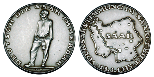 Германия Медаль В память о плебисците о присоединении Саара 1935 (серебро, диаметр 36 мм), цена 16-20 евро