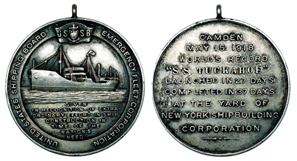 США Медаль За экстраординарные усилия в кораблестроении 1918 (серебро, диаметр 30 мм), цена 20-25 долларов