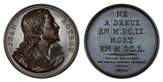 Франция Медаль Драматург Жан Ротру 1818 (бронза, диаметр 41 мм), цена 17-22 евро