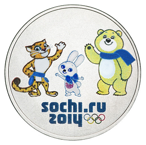 Россия 25 рублей 2012 СПМД Олимпиада в Сочи – Талисманы (ЦВЕТНАЯ ЭМАЛЬ)