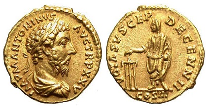 Рим Ауреус императора Марка Аврелия (161-180 гг. Н.Э.) около 7 г.